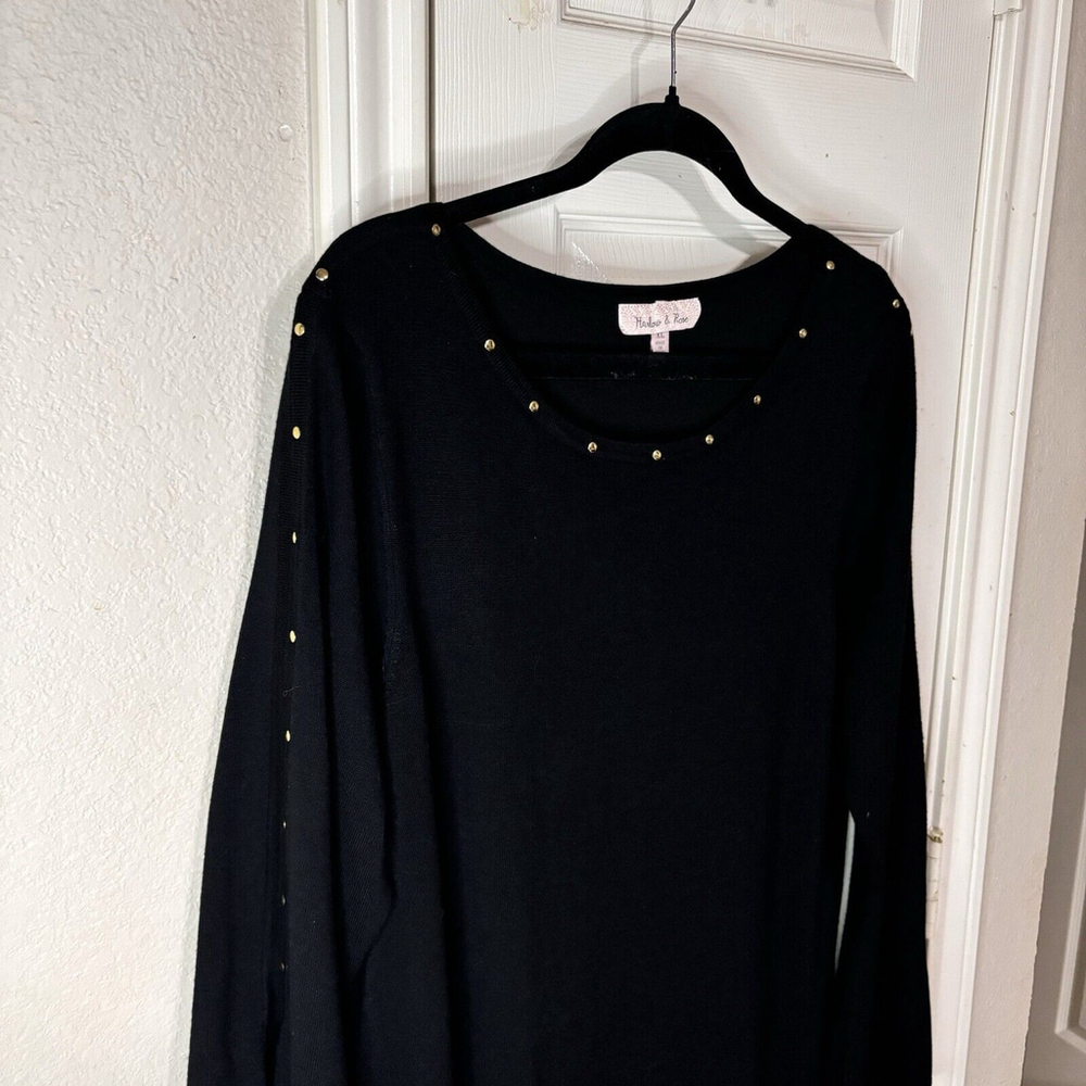 XL Harlow & Rose Pretty Black Sweater Dress Below Knee Long Open Flared Sleeves - Picture 7 of 10
